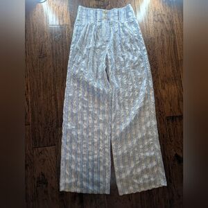 Etro Blue and White Striped 100% Silk Wide Leg Pants Made in Italy